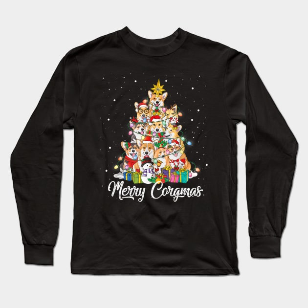 Merry Corgmas Corgi Christmas Tree Fairy Lights Dog Lovers Long Sleeve T-Shirt by Benko Clarence